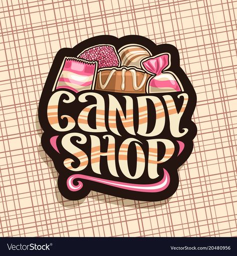 Candy Logo Design, Vintage Typography Logo, Shop Vector, Sweet Logo, Candy Logo, Pink Sweets, Chocolate Logo, Toffee Candy, Milk Candy