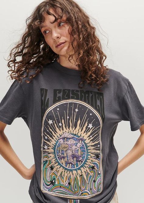 Womens T-shirts | Ghanda Clothing Indie Tshirt, Hippie Style Screen Print T-shirt For Festival, Hippie Style Summer T-shirt With Screen Print, Celestial Graphics, Hippie Cotton T-shirt For Streetwear, Celestial Graphic Tee, Graphic Tees Street Style, Graphic Tee Women, Hippie T Shirt