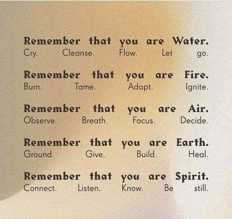 That you are water. That you are Fire. That you are Air. That you are Earth. That you are Spirit. Remember. Positive Self Affirmations, A Poem, Pretty Words, Pretty Quotes, Energy Healing, The Words, Positive Affirmations, Mantra, Words Quotes