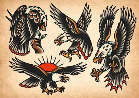 Eagle Tattoo Sleeve, Old School Eagle Tattoo, Tattoo Designs Traditional, Traditional Eagle, Traditional Eagle Tattoo, Traditional Tattoo Drawings, Tato Tradisional, Americana Tattoo, Traditional Black Tattoo