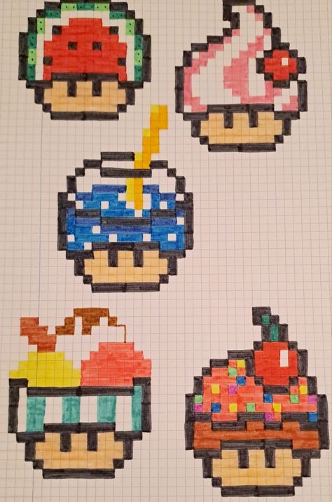 Toad gourmand Pixel Art Mario Mario Mushroom Pixel Art, Fruit Pixel Art, Pixley Art, Pixel Art Mushroom, Mushroom Pixel Art, Pixlr Art, Pixel Art Mario, Pixel Life, Art Mushroom