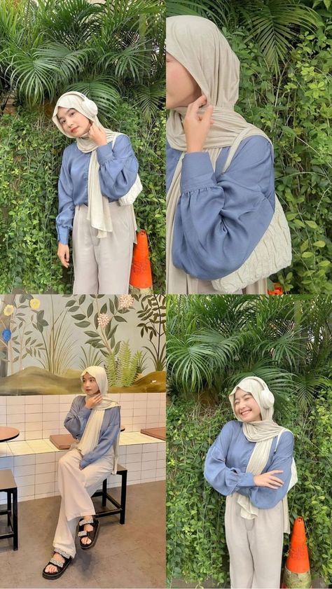 Outfit Hijab Ideas, Pengantin Modern, Outfit Ideas Muslim, Ootd Ngampus, Outfit Ngampus, Ootd Korean Style, Outfit Hijab Casual, Ootd Poses, Outfit Korean Style