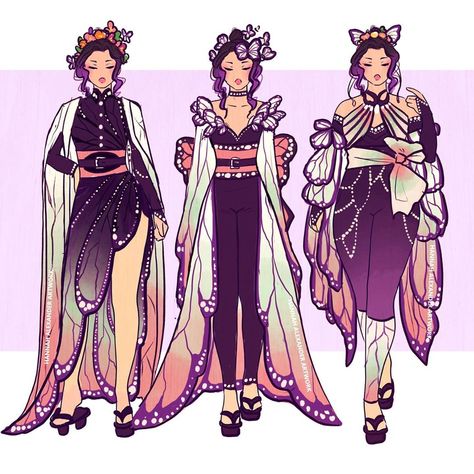 @hannah_alexander_artwork posted on their Instagram profile: “Designs ideas for Shinobu Kocho from Kimetsu no Yaiba (Demon Slayer). Any excuse to design a…” Hannah Alexander Artwork, Hannah Alexander, Shinobu Kocho, Anime Inspired Outfits, Dragon Slayer, Fashion Design Drawings, Kochi, Designs Ideas, Fantasy Clothing