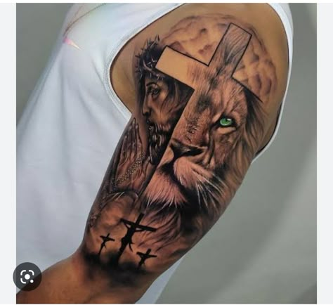 Lamb Of God Tattoo, Jesus Tattoo Sleeve, Lion Arm Tattoo, Warriors Of God, Mens Lion Tattoo, Christian Tattoo, Taurus Tattoos, Jesus Drawings, God Tattoos