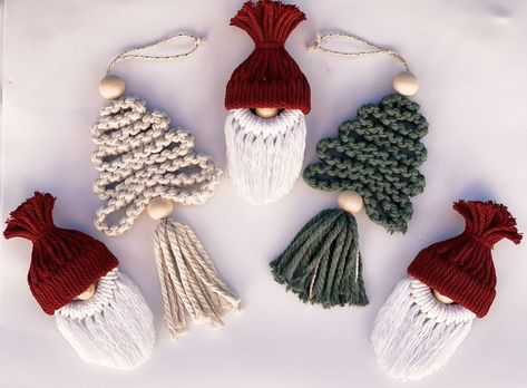 Macrame Gnome, Macrame Christmas Ornaments, Gnome Gifts, Felt Gnome, Macrame Christmas Tree, Crocheted Christmas, Gnomes Christmas, Macrame Christmas, Gnome Gift