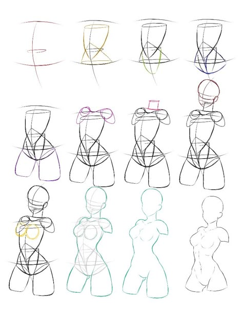 Body Structure Drawing Female, Drawing Anatomy Step By Step, How To Draw The Female Torso, Drawing Torso Tutorials, How To Draw Woman Chest, Anime Torso Tutorial, Torso Drawing Practice, Body Anatomy Drawing Study Female, Female Chest Drawing Reference