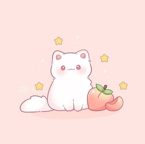 #cute #kawaii #cuteilustrations #soft Kawaii Cat Illustration, Cute Animated Animals, Cute Pfp Aesthetic Instagram, Kitty Doodle, Cat Peach, Kawaii Peach, Doodle Animals, Finally Weekend, Kitty Pfp