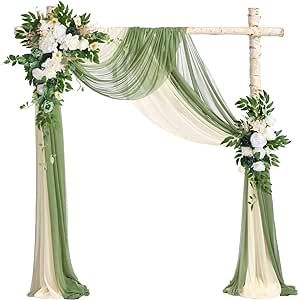 Emivery Wedding Arch Flowers Kit (Pack of 4), 2pcs Green Rose Flower Swag Arrangement with 2pcs Draping Fabric for Wedding Ceremony Arbor and Reception Backdrop Floral Decoration Pistachio Green Wedding, Green Wedding Arch, Wedding Ceremony Arbor, Front Mehndi, Wedding Drapery, Expo Ideas, Flower Swag, Olive Green Weddings, Reception Backdrop