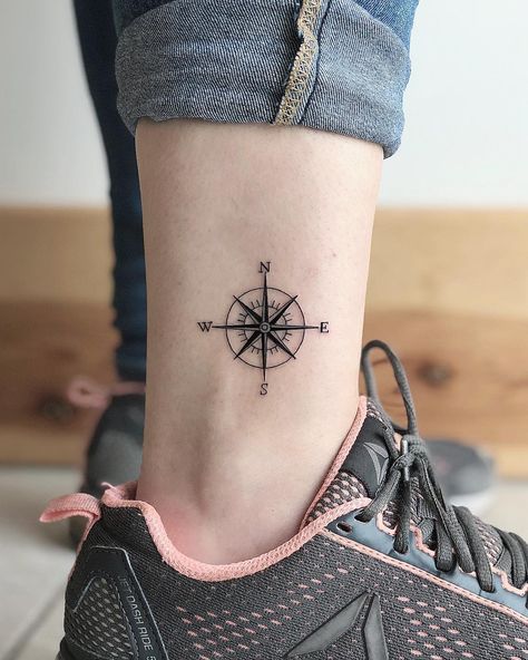 Heart Rate Tattoo, Small Travel Tattoos, Elephant Family Tattoo, Small Compass Tattoo, Tattoo Writing, Compass Rose Tattoo, Cage Tattoos, Ankle Tattoo Designs, Travel Tattoos