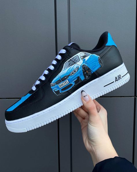 Shop custom sneakers, air force 1 custom and more created by independent artists and explore the world of customization. Bmw M4 Custom, Blue Bmw M4, Blue Bmw, Sneakers Air Force, Shoes Cartoon, Custom Painted Shoes, Custom Shoes Diy, Custom Nike Shoes, Air Force 1 Custom