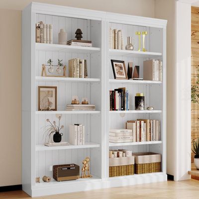 This five shelvs bookcase suite provide a very wide storage space, you can use it to place all kinds of items as you see fit; 17 Stories Colour: White | 17 Stories Bookcase Suite w/ Adjustable Shelves Brown, Solid + Manufactured Wood | C111918942_1481469966 | Wayfair Canada Shelves Brown, Free Standing Storage, Office Bookcase, Wood Bookshelves, Shelves Storage, Wood Bookcase, Shelf Design, Functional Storage, Adjustable Shelves