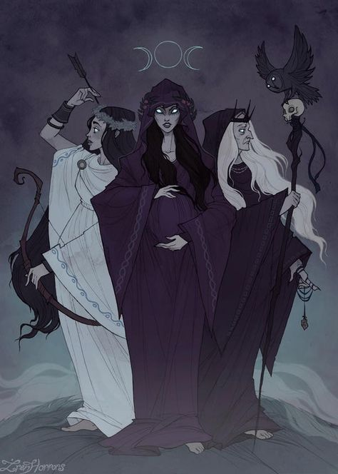 Triple Goddess, Deviantart, Moon, Black, Art