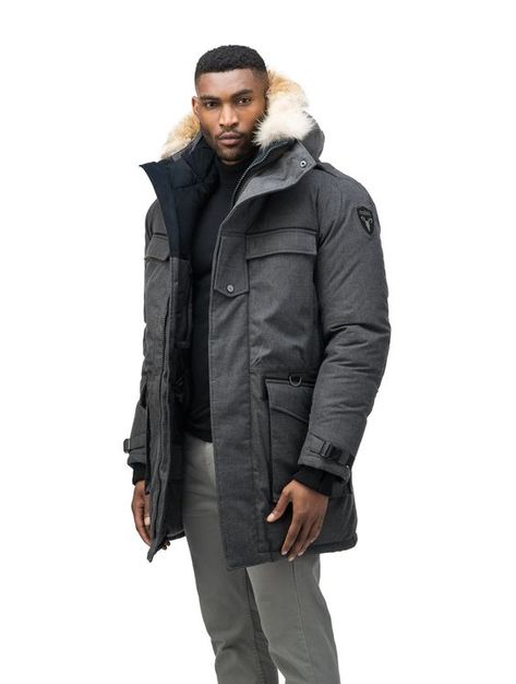 It's not the material I wanted. Business Casual Men Winter, Arctic Expedition, Norway Winter, Mens Down Parka, Wind Skirt, Mens Parka Jacket, Men Parka, Coyote Fur, London Outfit