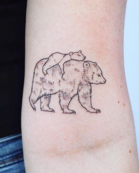 Father Bear Tattoo, Tattoo Bear Grizzly, Mama Bear Tattoo Mothers Sons, Subtle Bear Tattoo, 3 Bear Tattoo, Mom And Son Animal Tattoo, Bear Walking Tattoo, Bear And Fish Tattoo, Papa Bear Tattoos For Men