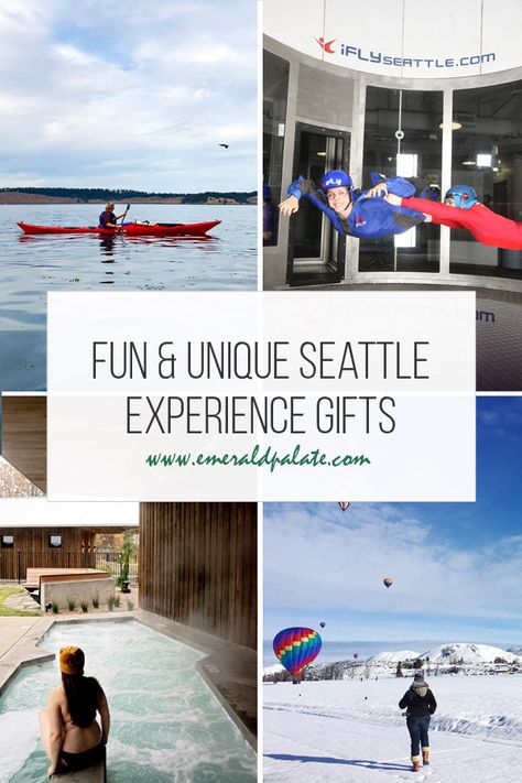 A list of Seattle gift ideas that are fun and unique: experiences! If you are looking for unique Seattle activities that are sure to be memorabkle, check out these fun things to do in Seattle. They make great Pacific Northwest gifts! #seattlegifts #seattlegiftideas #giftsfromseattle #pacificnorthwestgifts #uniqueseattleactivities #uniquethingstodoinseattle #funthingsinseattle #seattleexperiences Seattle Date Ideas, Seattle Activities, Experience Gift Ideas, Seattle Travel Guide, Usa Places, Things To Do In Seattle, Unique Date Ideas, Pacific Northwest Travel, Indoor Skydiving