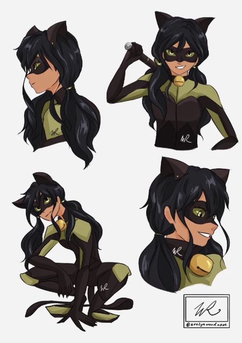 Female Cat Noir, Cat Miraculous Oc, Villian Characters Design, Cat Noir Fanart, Miraculous Ladybug Chat Noir, Miraculous Ladybug Costume, Ladybug Costume, Ladybug Art, Superhero Villains