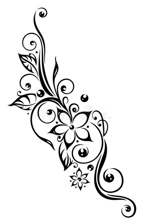 Photo about Black flowers illustration, tribal tattoo style. Illustration of black, blossoming, creative - 33938839 Tattoo Lower Back, White Bird Tattoos, Girl Finger Tattoos, Back Of Leg Tattoos, Plumeria Tattoo, Wrist Tattoos Girls, Family Tattoo Designs, Tato Henna, Muster Tattoos