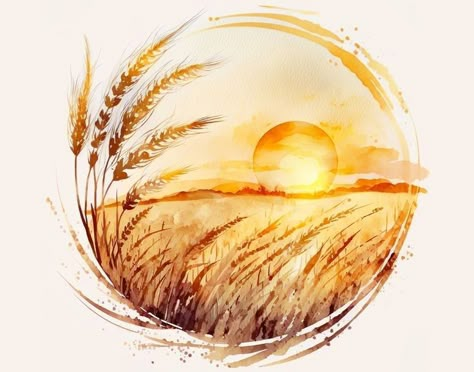 Wheat Field Drawing, Wheat Watercolor, Wheat Painting, Wheat Field Painting, Wheat Art, Field Drawing, Watercolor Field, Watercolor Art Wall, Orange Landscape