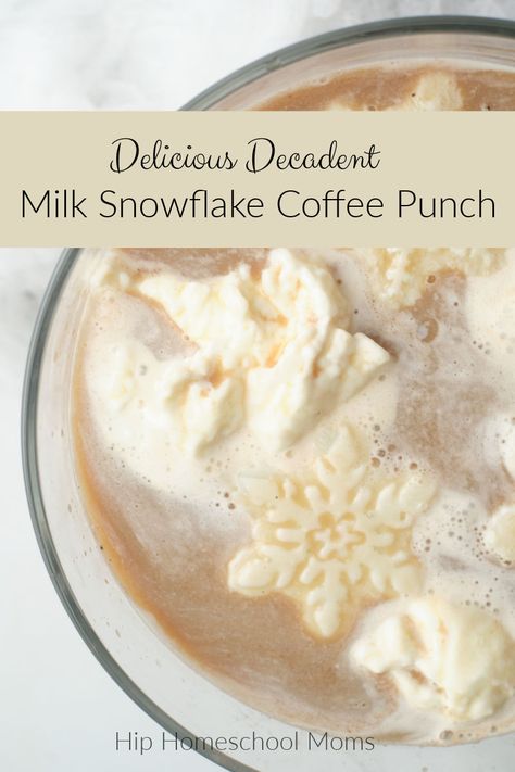 Want a festive way to enjoy your coffee this winter for a party or even by yourself? Try this Delicious Decadent Milk Snowflake Coffee Punch! Ice Cream Punch, Party Punches, White Chocolate Syrup, Coffee Punch, Christmas Punch Recipes, Enjoy Your Coffee, Coffee With Alcohol, Holiday Punch, Easy Coffee