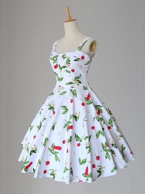 Maggie Tang Women's 1950s Vintage Rockabilly Dress at Amazon Womenâ€™s Clothing store: Vintage Cherry, Cherry Dress, Cute Prom Dresses, Frocks For Girls, Rockabilly Dress, Stylish Dresses For Girls, Frock Design, Indian Fashion Dresses, 1950s Vintage