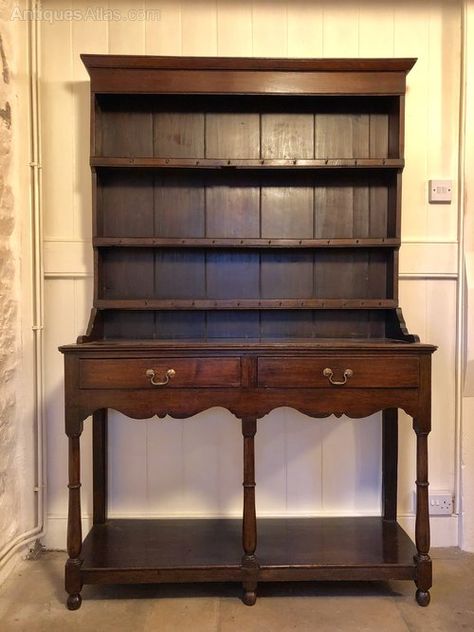 A lovely little Welsh oak potboard dresser of traditional form the beautiful county of Ceredigion. Welsh Furniture, Farmstead Kitchen, Antique Welsh Dresser, Vintage Rooms, Buffet Kitchen, Welsh Dresser, Oak Dresser, Sleigh Beds, Primitive Antiques