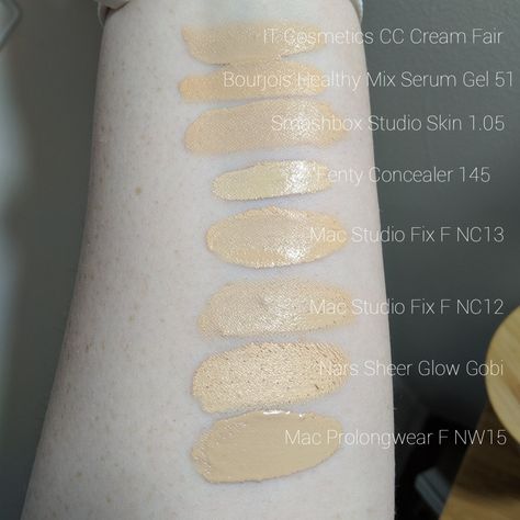 Bourjois Healthy Mix Foundation, Olive Makeup, Light Olive Skin, Mac Studio Fix Foundation, Foundation Match, Bourjois Healthy Mix, Cover Foundation, Foundation Swatches, Mac Studio Fix Fluid