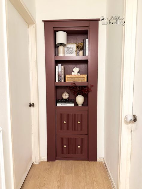 Come and see this murphy door bookcase I made to spruce up my hallway! I built a bookcase and turned it into a secret door! Diy Murphy Door, Bookcase Inspiration, Hidden Door Bookcase, Murphy Door, Hallway Door, Door Bookcase, Bookcase Styling, Upstairs Hallway, Hidden Rooms