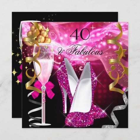 Heels Birthday, Classy Birthday Party, Pink Glitter Heels, Hot Pink Glitter, Elegant Birthday Party, 40 & Fabulous, Birthday Cake Topper Printable, Pink Birthday Party, Woman Birthday Party