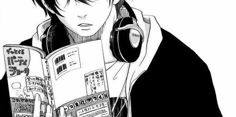 Headphones, Book, Manga, Boy, Black, White, & Music 트위터 헤더, My Little Monster, Gothic Anime, Anime Monochrome, Manga Pages, Manga Boy, Black And White Aesthetic, Dark Anime, Anime Scenery