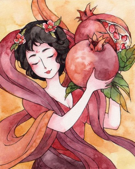 Pomegranate Illustration, The Maidens, Sharp Tongue, Pomegranate Tree, Willow Branches, Illustrators On Instagram, Folk Tales, Ancient Chinese, Once Upon A Time