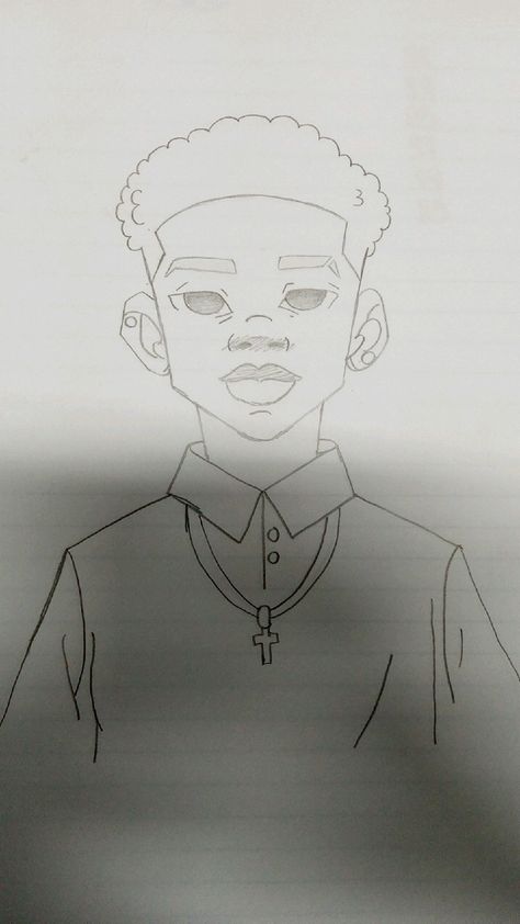 Normal Sketch Drawing, Easy Drawings Sketches People, Lil Dude Drawing, Sketch Ideas Boy, Simple Things To Sketch, Stud Drawing, Black Man Art Character Design, Drawings Of Boys, Streetwear Drawing