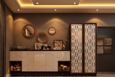 Interior Designers in Bangalore - Embassy Pristine | Carafina Pooja Room With Crockery Unit, Crockery Cabinet Design, Pooja Unit, Interior Designers In Hyderabad, Crockery Cabinet, Crockery Unit Design, Crockery Design, Crockery Unit, Temple Design For Home