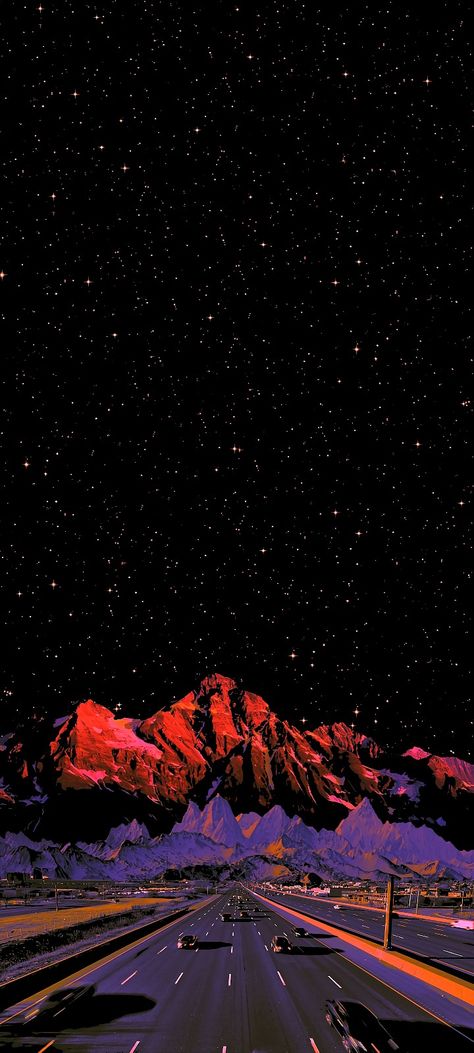 Cool Art Iphone Wallpaper, Landscape Phone Background, Dark Mountains Wallpaper, Vibrant Retro Aesthetic, Chill Wallpaper Iphone Dark, Lofi Aesthetic Mountain, Chill Wallpaper Aesthetic Dark, Cool Retro Wallpapers, Iphone Wallpaper Artwork