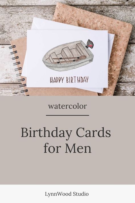 This simple watercolor birthday card features a hand-painted image of a fishing boat with oars. Perfect for your dad, grandpa, brother, boyfriend, or husband's birthday. The Details: -4 inches tall x 5.5 inches wide -blank inside for a personal note -invitation-style white envelope included Watercolor Birthday Card For Husband, Watercolor Birthday Cards For Men, Handmade Birthday Cards For Men, Birthday Card Brother, Men Watercolor, Birthday Card Watercolor, Birthday Card For Husband, Watercolor Birthday Card, Cards For Dad