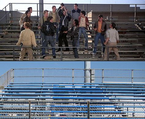 Venice High School which was used for "Rydell High" in the movie Grease. Here are the bleachers where "Summer Nights" was filmed School Bleachers, Venice High School, Rydell High, Beachwood Canyon, Grease Movie, Grease Musical, The Bleachers, Laurel Canyon, California Love