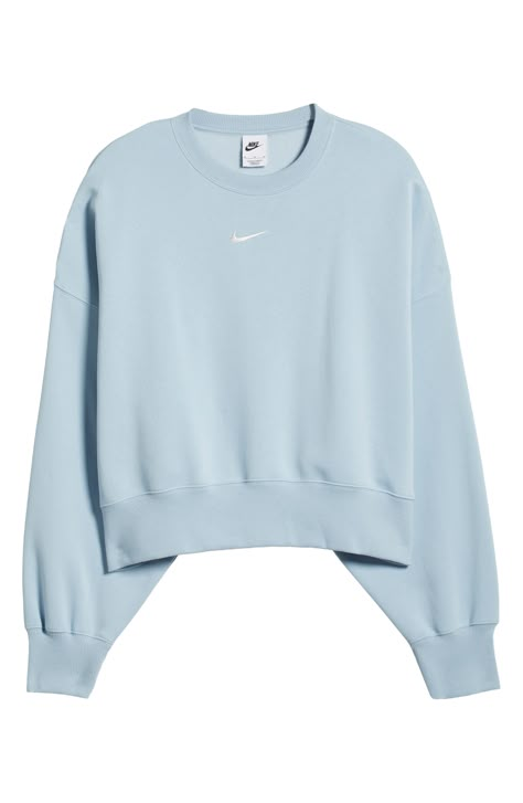 An embroidered Swoosh adds minimal branding to this cozy fleece sweatshirt cut for a relaxed, oversized fit that's enhanced by the dropped shoulders. 22" length (size Medium) Crewneck 80% cotton, 20% polyester Machine wash, tumble dry Imported Nike Phoenix Fleece, Cute Nike Outfits, Minimal Branding, Nike Crewneck, Casual Preppy Outfits, Trendy Outfits For Teens, Cut Sweatshirts, Cute Preppy Outfits, Type S