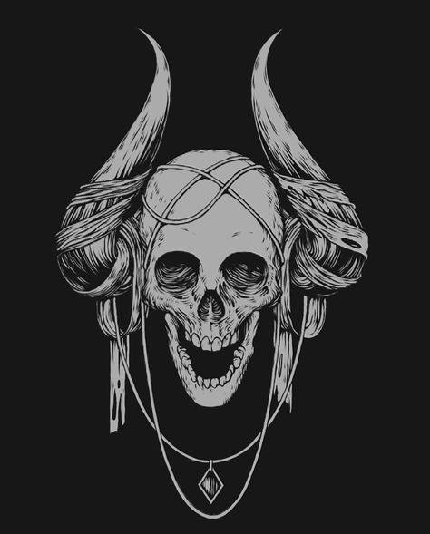 Demon Skull Art, Horned Skull Tattoo, Skull With Horns Drawing, Skull With Horns Tattoo, Skulls With Horns, Human Horn, Skull Open Mouth, Demonic Skull, Gothic Drawings