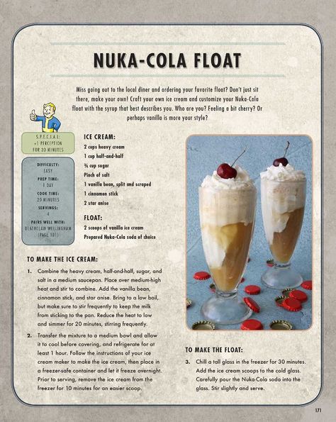 Fallout Drink Recipes, Fallout 4 Nuka Cola, Fallout Food Ideas, Fallout 4 Recipes, Fallout Cookbook Recipes, Fallout Food Recipe, Fallout Birthday Party, Fallout Party Ideas, Fallout Birthday Party Ideas