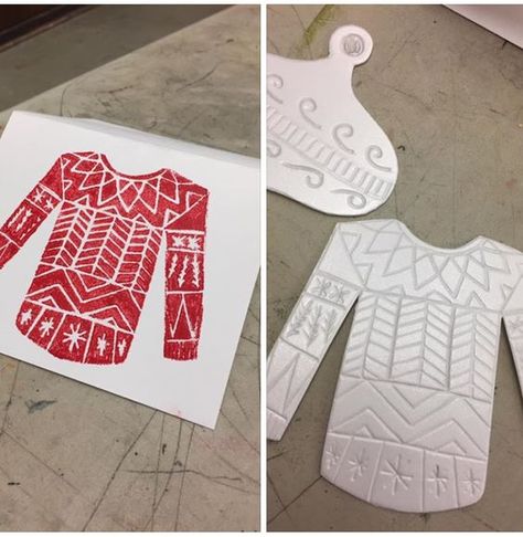 : Styrofoam Linocut, High School Holiday Art Projects, Winter Art Projects Elementary, Styrofoam Stamps, Styrofoam Prints, Leftover Containers, Styrofoam Printmaking, Styrofoam Printing, Art Projects Elementary