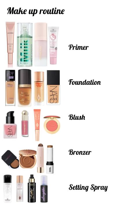 Primer, foundation, blush, bronzer, setting spray one of the easy ways to to make up in order Best Setting Spray For Combination Skin, Korean Setting Spray, Cheap Setting Spray, One Size Setting Spray, Onesize Setting Spray, Born This Way, Setting Spray, Health And Beauty Tips, Bronzer