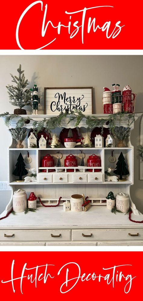 Hutch Decorating Ideas Display, Christmas Hutch Decorating Ideas, How To Decorate A Hutch, Christmas Hutch Decor, Hutch Decorating Ideas, Christmas Hutch, China Cabinet Decor, Come Along With Me, Hutch Decor