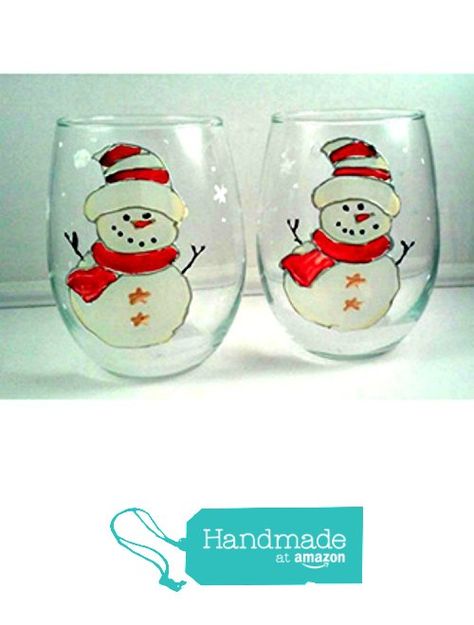 Red Snowman Stemless Wine Glasses 20 oz set of 2 from Atkinson Creations https://smile.amazon.com/dp/B01IE4ME7U/ref=hnd_sw_r_pi_dp_Pm6zybPBHHKVR #handmadeatamazon Hand Painted Wine Glasses Diy, Painted Stemless Wine Glasses, Hand Painted Stemless Wine Glasses, Diy Wine Glasses Painted, Wine Crafts, Chalk Ideas, Blue Wine Glasses, Painting Pottery, Diy Wine Glasses