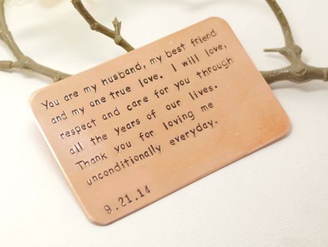 Christmas Gifts for Him That Dont Suck: This engraved card is inserted into his wallet so that he'll always know how much you care http://www.confettidaydreams.com/11-christmas-gift-ideas-for-him-that-dont-suck/ Birthday Message For Boyfriend, Birthday Message For Husband, Personalized Wallet Card, Message For Husband, Wallet Insert Card, Husband Card, Wallet Insert, Cards For Boyfriend, Mens Anniversary Gifts