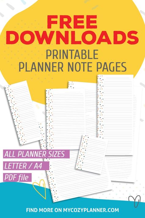 Free Printable Note Pages for The Happy Planner. Download It Here A6 Planner Inserts Free Printables, Free Printable Planner Stickers Kawaii, January Printable, Happy Planner Free Printable, Journaling Printables, Printable Forms, Happy Planner Printables, Free Planner Templates, Planner Sizes