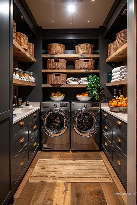 Laundry Room Into Pantry, Walk In Pantry With Laundry, Farm Style House Decor, Laundry Room In Closet Ideas, Nice Laundry Rooms, Functional House Design, Laundry In Pantry, Modern House Laundry Room, Dream Laundry Room Luxury