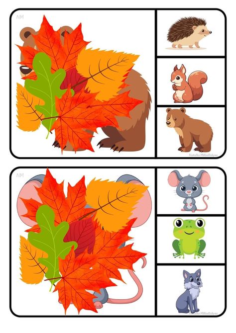 Autumn Leaf Template, November Preschool Themes, Forest Animals Preschool, Preschool Fine Motor Activities, Kids Activities At Home, Autumn Animals, Baby Animal Drawings, Kids Worksheets Preschool, Thanksgiving Preschool