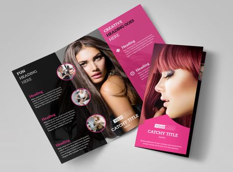 https://www.mycreativeshop.com/stylish-hair-salon-brochure-template.aspx?id=4364 Salon Brochure Design, Beauty Salon Brochure, Leaflet Ideas, Beauty Brochures, Pakistan Tourism, Saloon Decor, Photography Marketing Templates, Product Ads, Brochure Design Creative