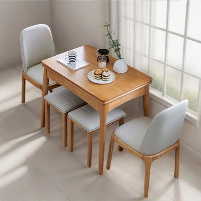 Folding dining table and chair small household simple retractable | Corrigan Studio® Ljuba 4 - Person Dining Set Wood in Brown / Gray, Size 30.71 H x 35.43 W x 23.62 D in | Wayfair Small Dining Table For Two People, Dining Table For Small House, Square Dining Table For 4 Small Spaces, Slim Dining Table Small Spaces, Kitchen Table Small Apartment, Small House Dining Table, Dining Table Small Living Room, Tiny Dinner Room, Small Dining Table For 2