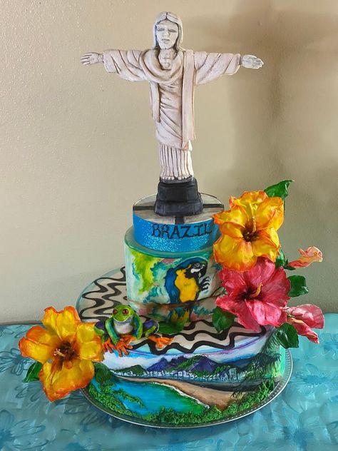 Hi my name is Bethann Dubey and thank You so much RB for inviting me to be part of this beautiful collaboration I Did my piece of Brazil in Rio de Janeiro.. With it’s Beautiful mountains surrounded by blue waters and vegetation.. A place of... #jesus #brazil #amazon #datewithnaturecollaboration #cake #cakedecorating #cakeart #cakedecor #cakesdecor Brazil Birthday Party, Rio Cake, Brazil Party, Brazil Amazon, Teen Cakes, Birthday Themes, Beautiful Mountains, Cake Art, Themed Cakes