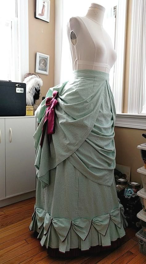 Raspberry Mint Sorbet Bustle Dress – The Skirts – The Modern Mantua-Maker Bustle Dresses, Mint Sorbet, Victorian Dresses, 1880s Fashion, Victorian Pattern, Bustle Dress, Victorian Costume, Victorian Clothing, Vintage Gowns